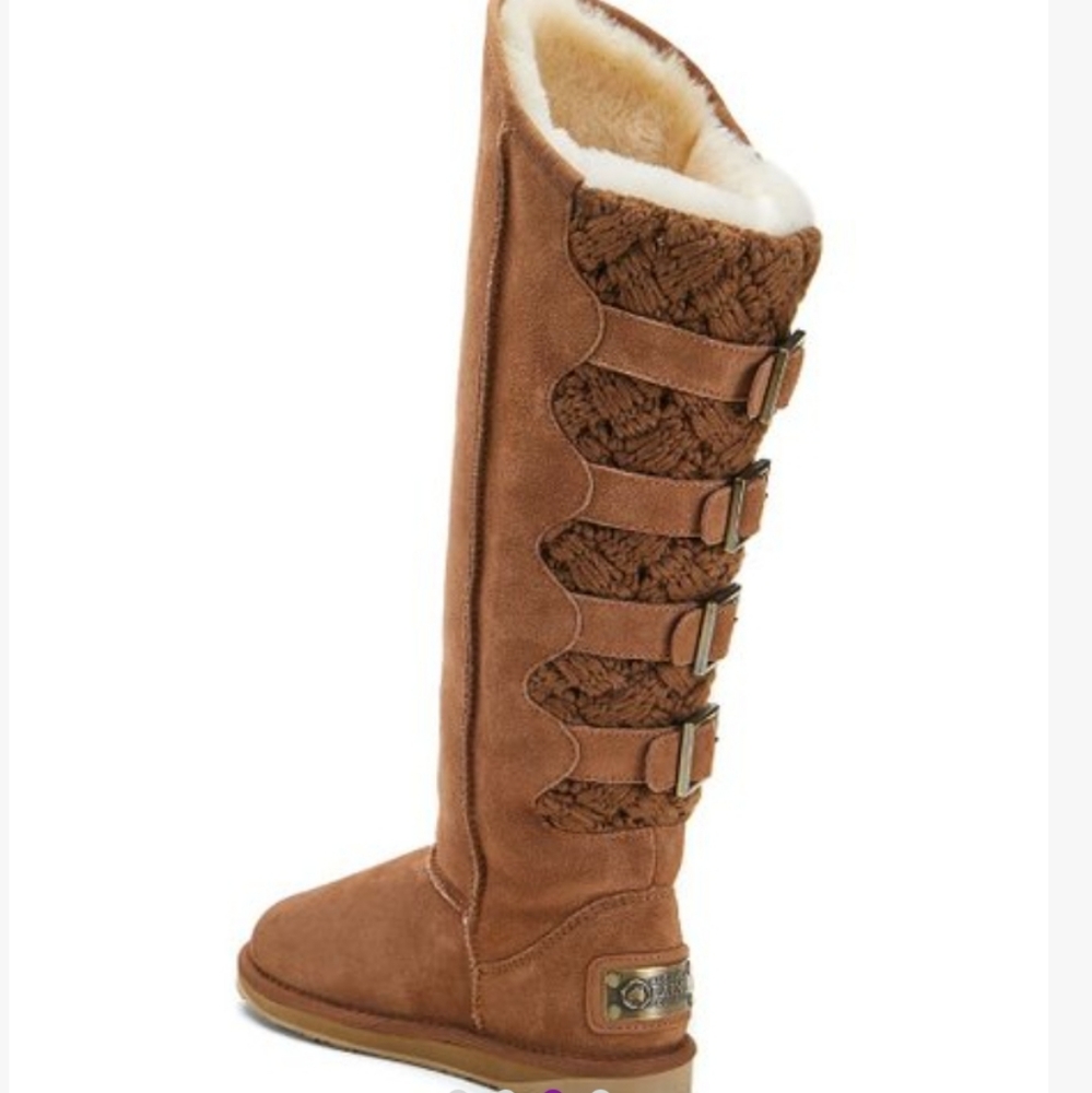 Australia Luxe Collective Spartan Knit Knee High Boots 1-8-2 Designer Suede Fur
